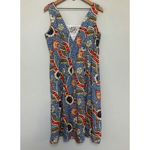 Hearts & Roses London Blue Floral Paisley Lace V-Neck Swing Dress Size U.S. 12